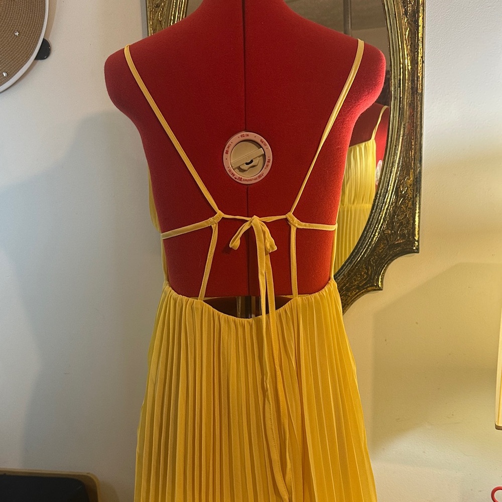 Yellow Backless Pleated Dress